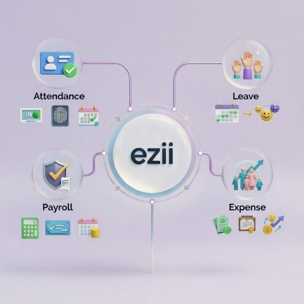 EZII homepage hero: payroll, leave, attendance and expense in one place